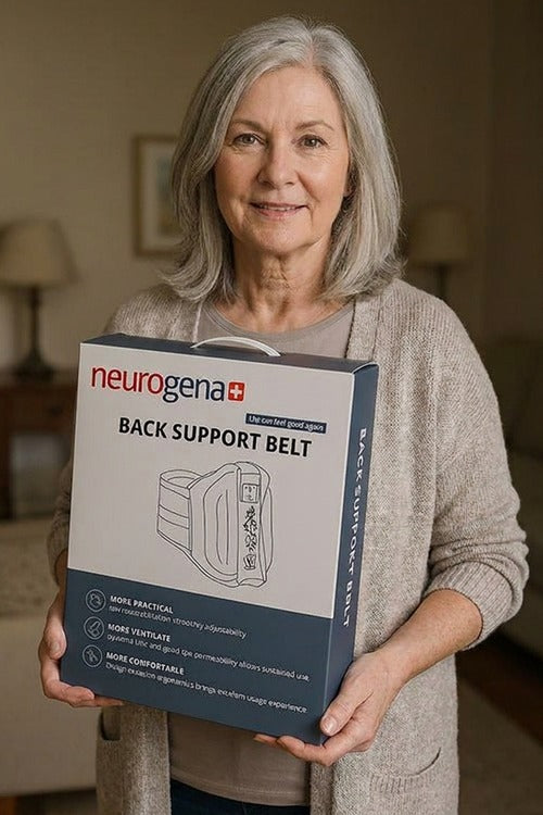 Customer with her back support belt at home